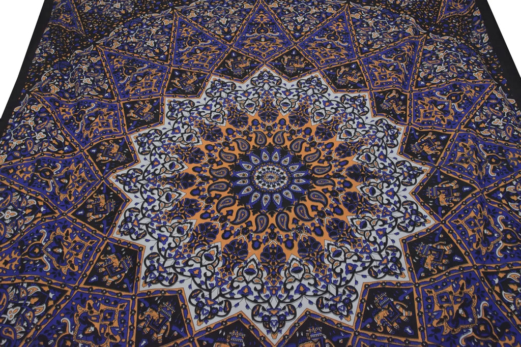Kontrastreiches Indisches Wandtuch Mandala – Boho Deko mit Elefanten