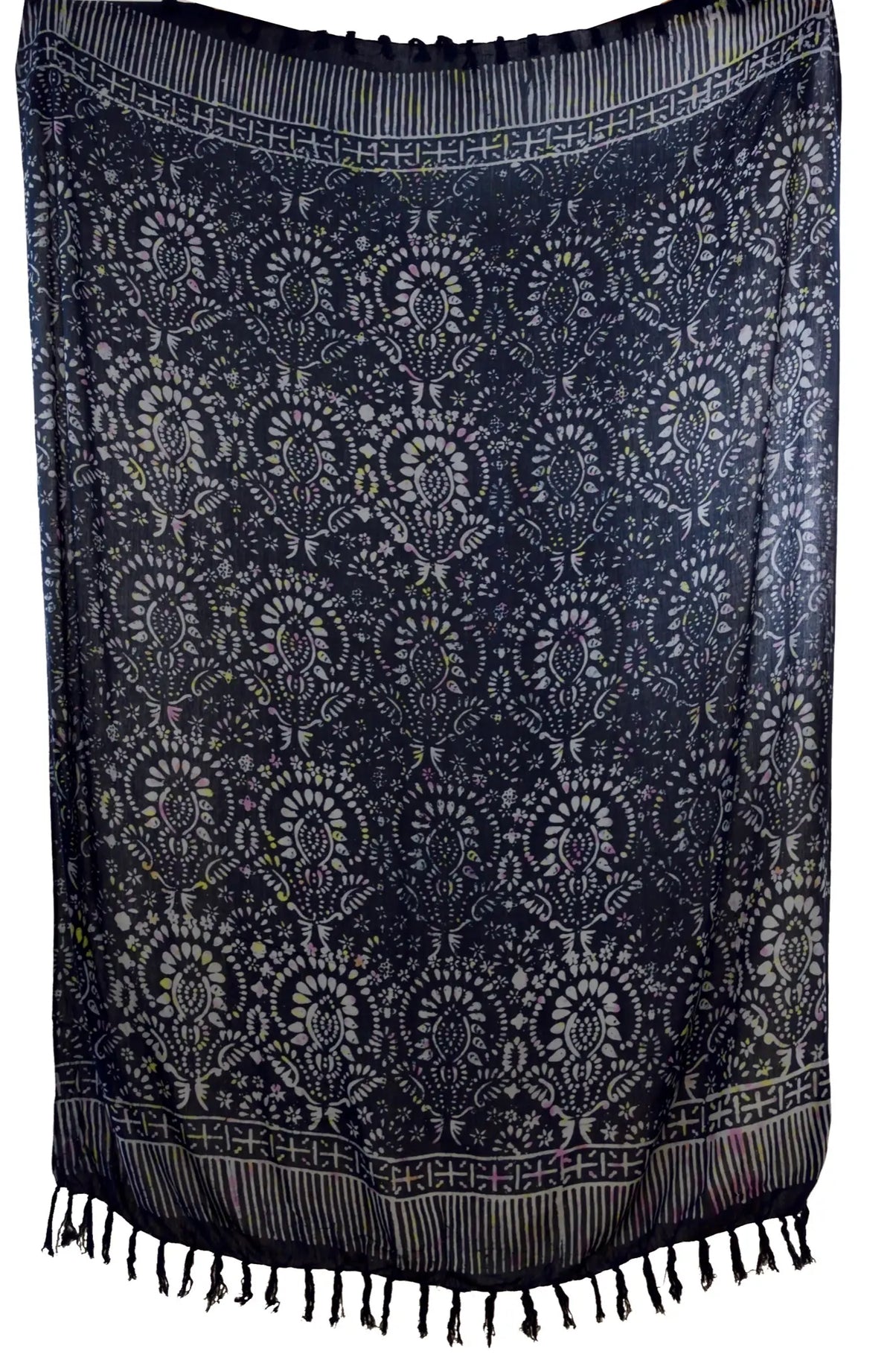 Dunkelblauer Batiksarong mit mystisch-floralem Muster
