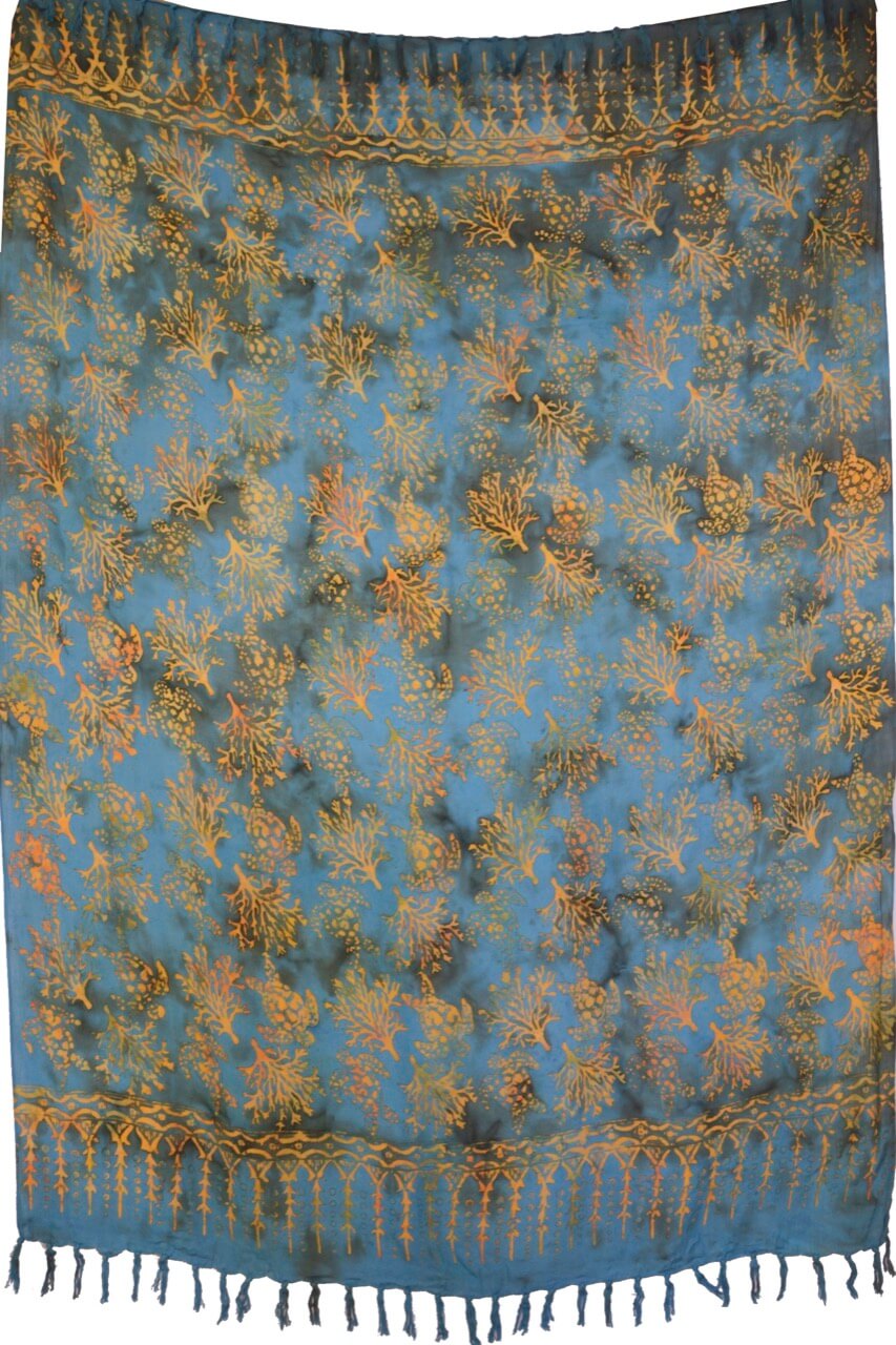 Sarong Tuch gebatikt Korallen und Schildkröten Motiv