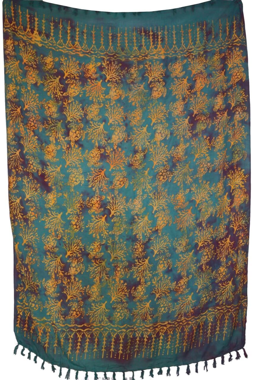 Sarong Tuch gebatikt Korallen und Schildkröten Motiv