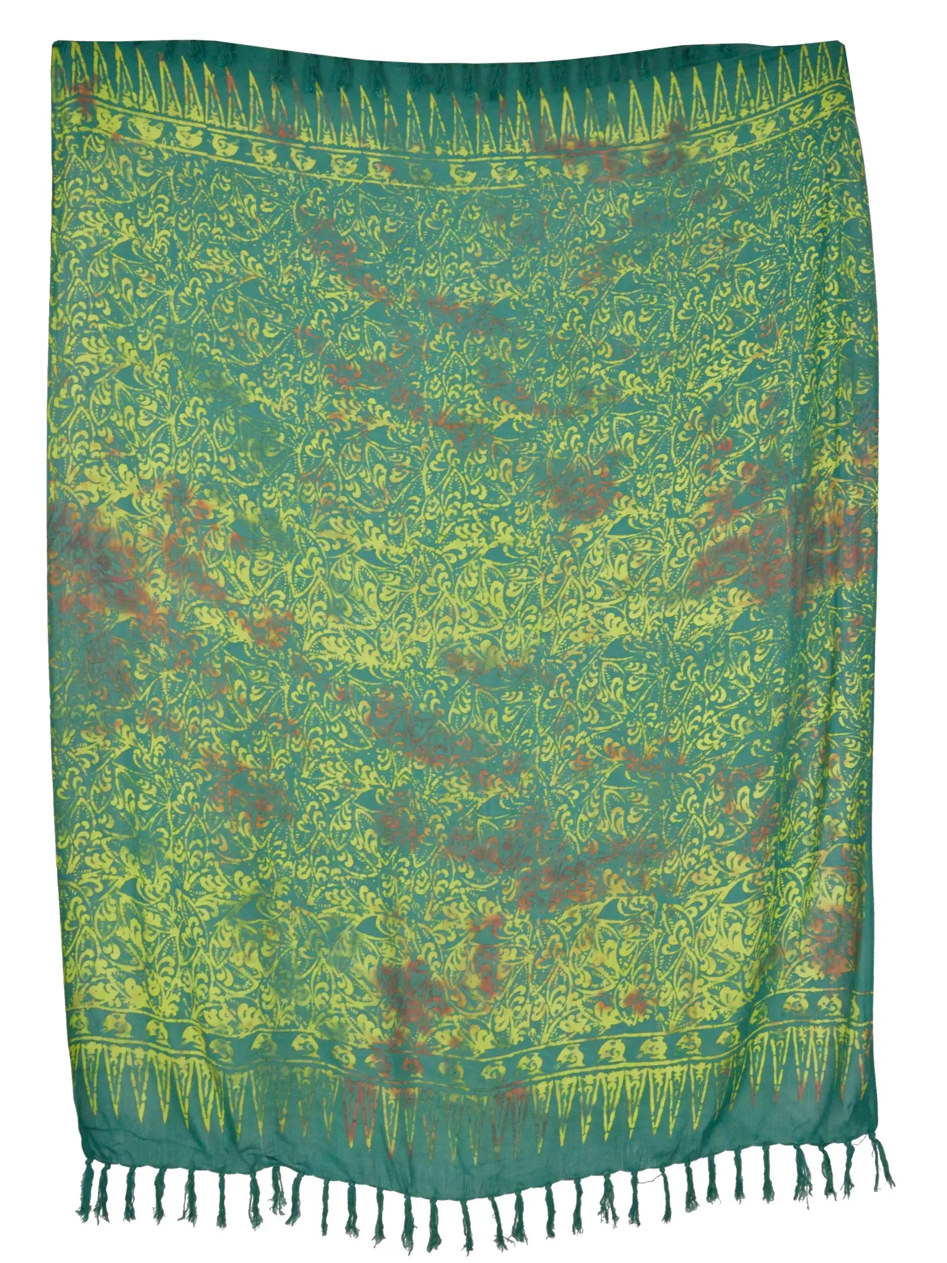 Grüner Batik Sarong mit Blättermuster Lunghi Pareo Tuch