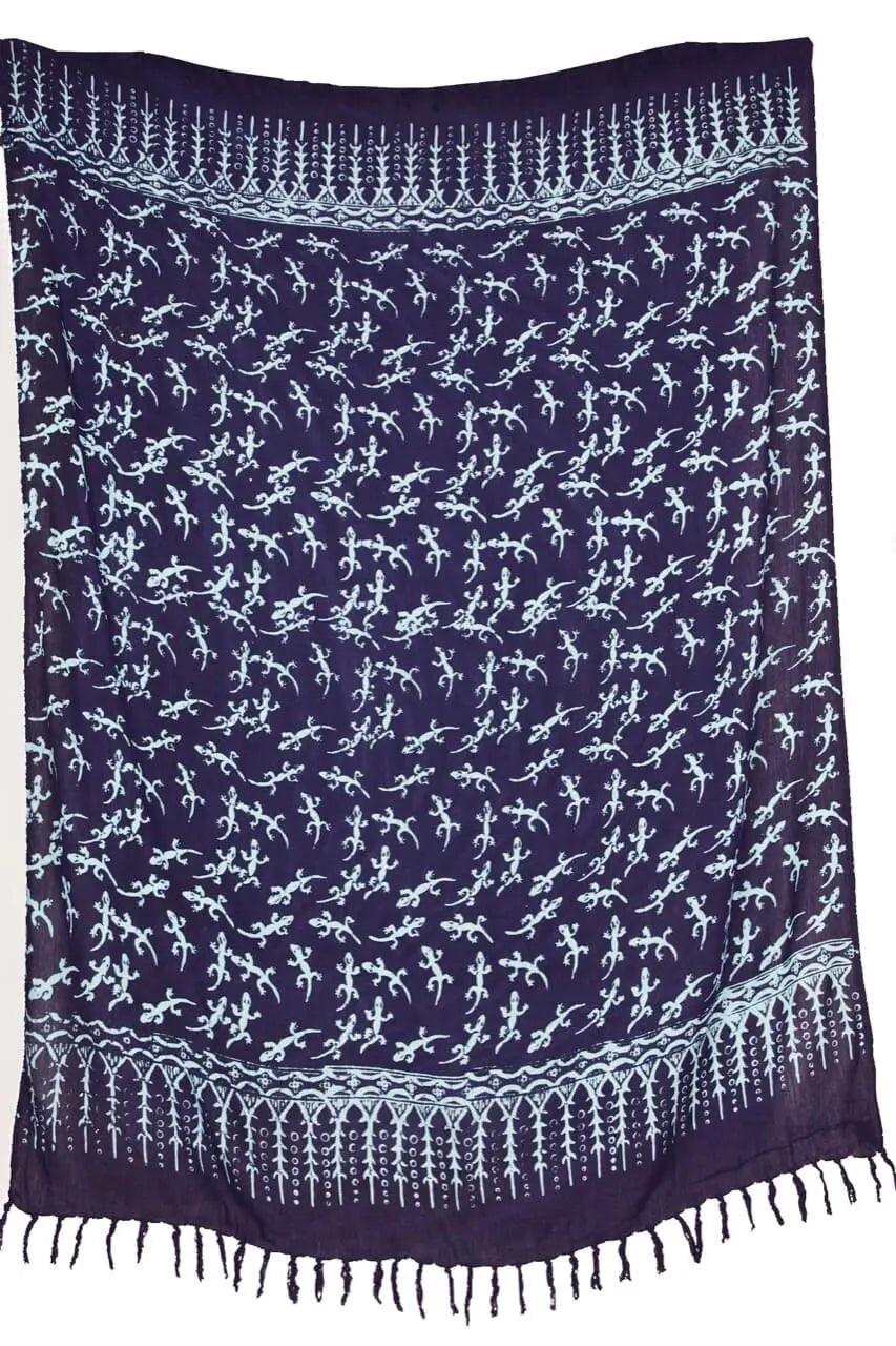 Sarong Hellblau mit Geckos Lunghi Pareo Tuch