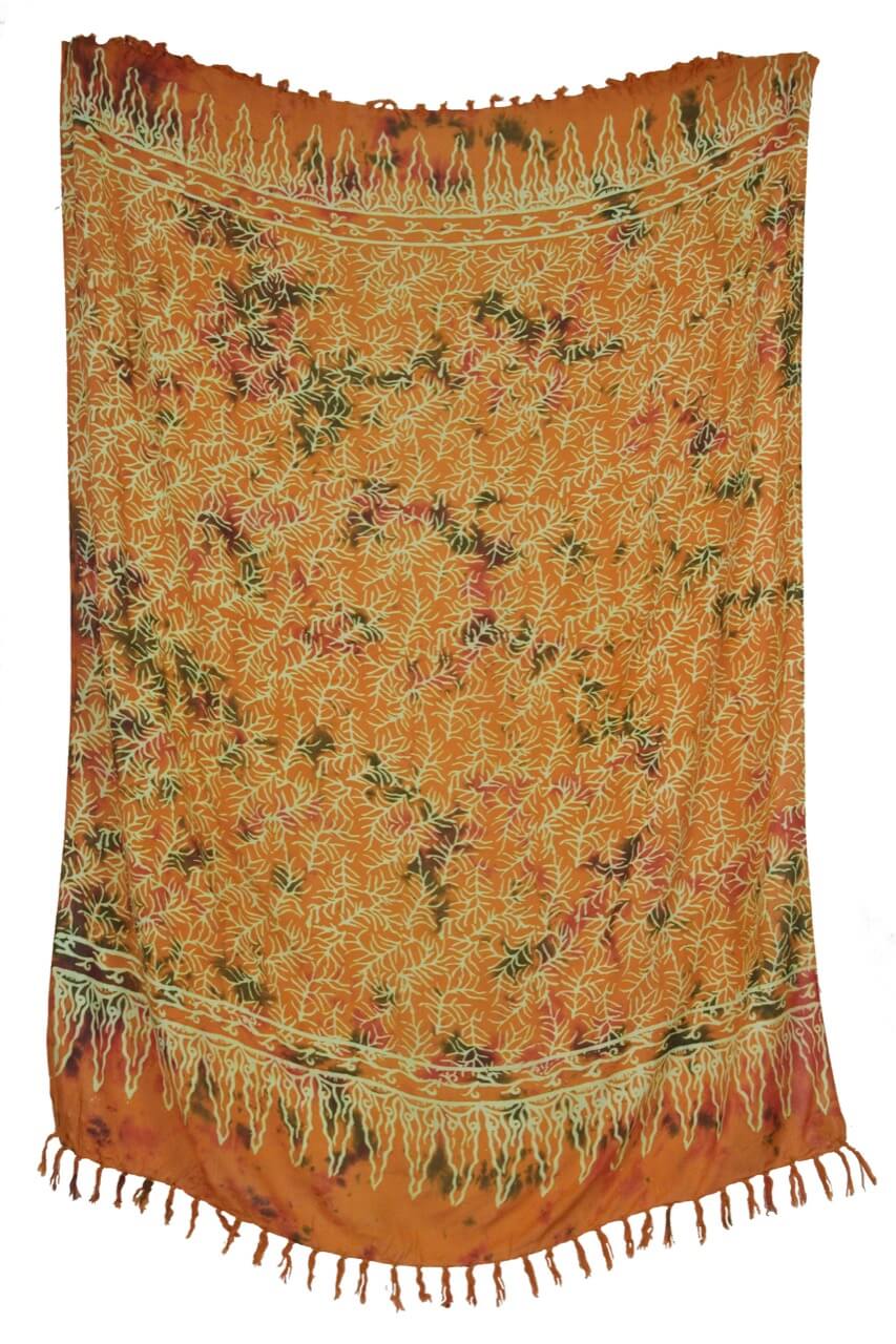 Oranger Sarong mit Pflanzen Batik Pareo Lunghi