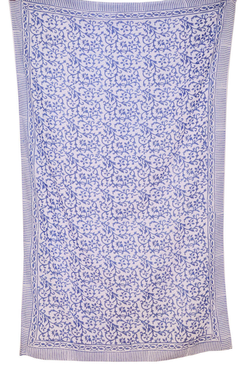 Blumenranken Sarong Baumwolle Blau Weiss Lunghi, Pareo