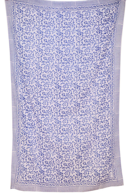 Blumenranken Sarong Baumwolle Blau Weiss Lunghi, Pareo