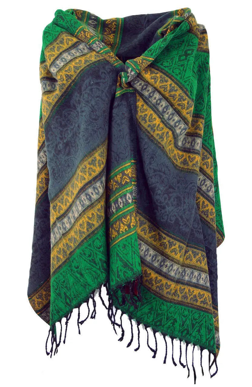 Dicker Ikat Schal, grün grau