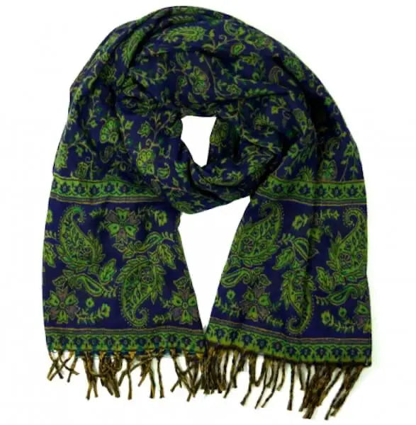 Warme Paisley Stola, Schal, grün blau