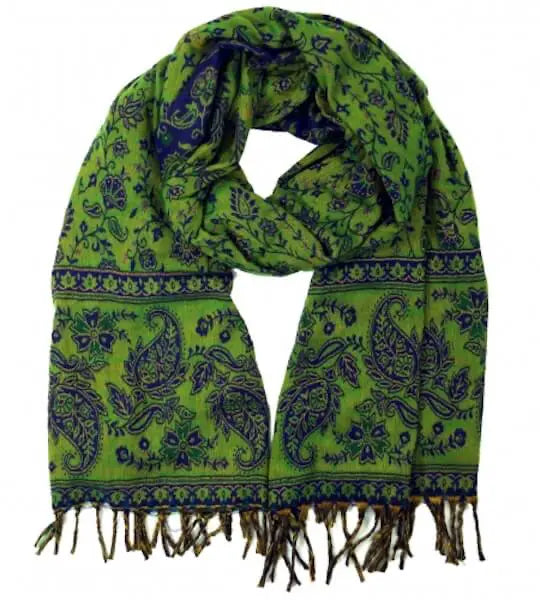Warme Paisley Stola, Schal, grün blau