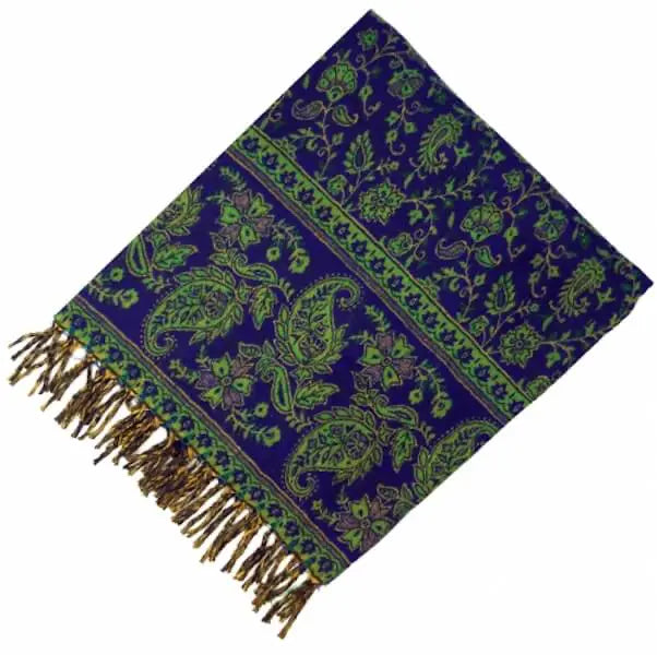 Warme Paisley Stola, Schal, grün blau