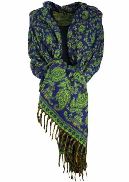 Warme Paisley Stola, Schal, grün blau