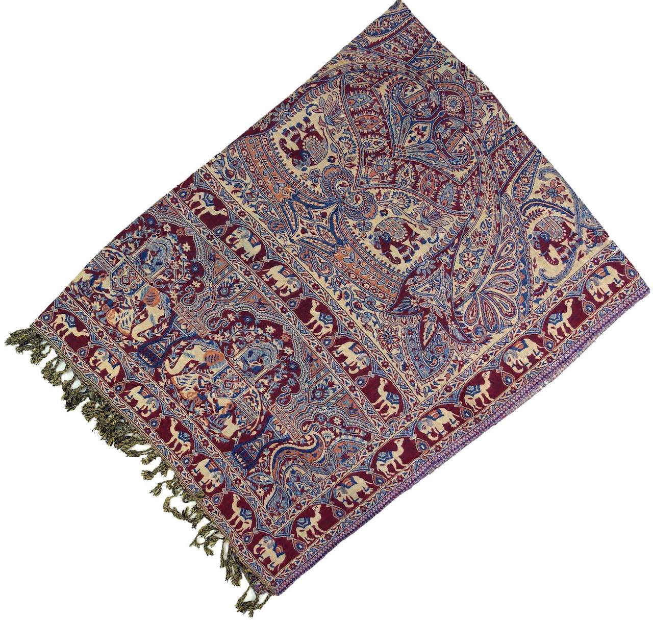 Dünner Akashi Schal mit Paisley Muster Weinrot