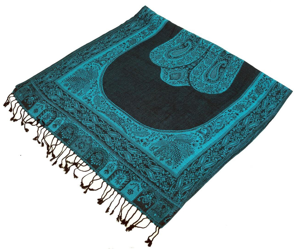 Dünner Akashi Schal mit Paisley Muster Petrol