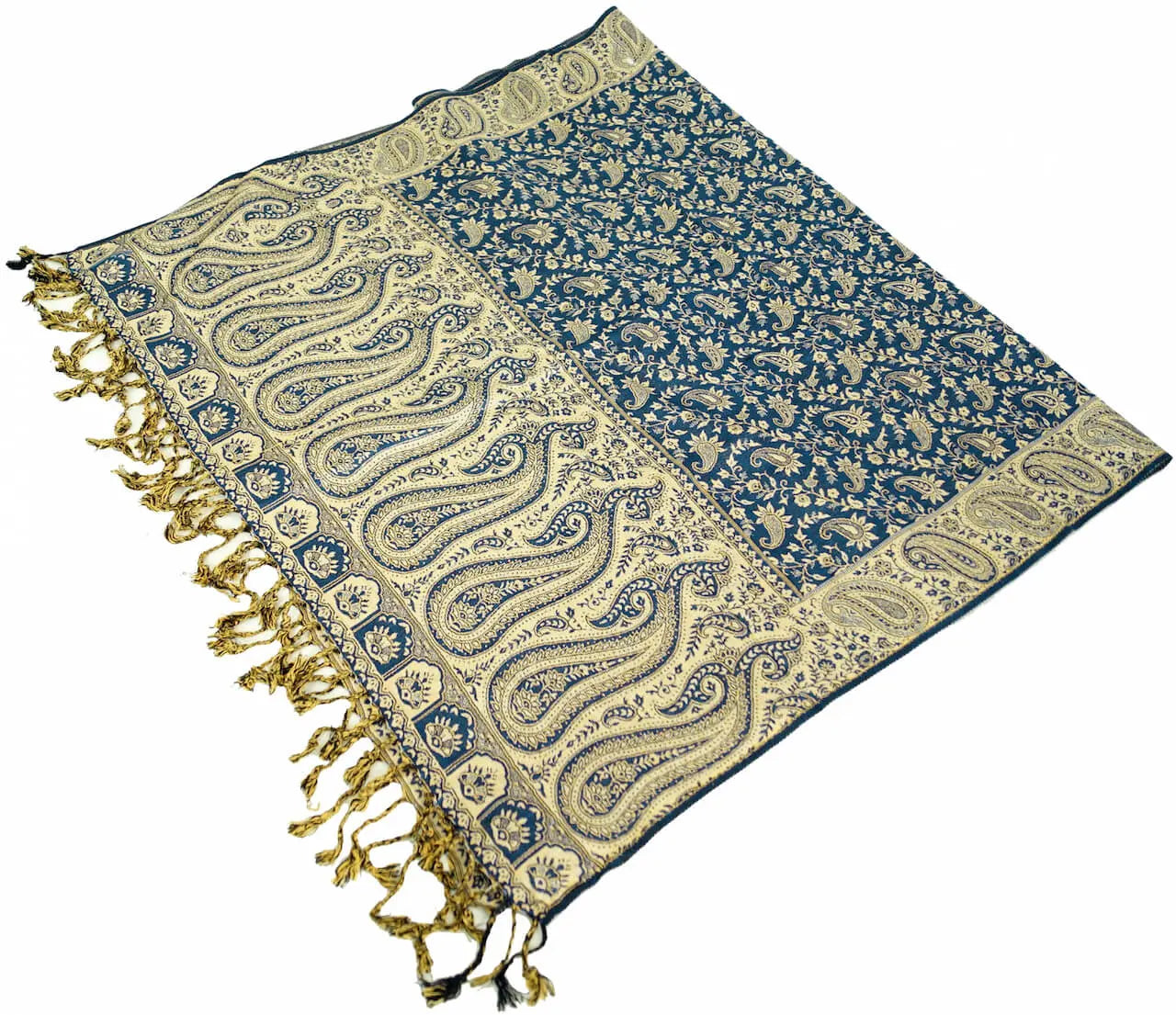 Dünner Akashi Schal mit Paisley Muster Blau