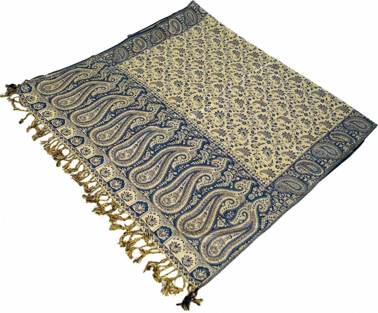 Dünner Akashi Schal mit Paisley Muster Blau