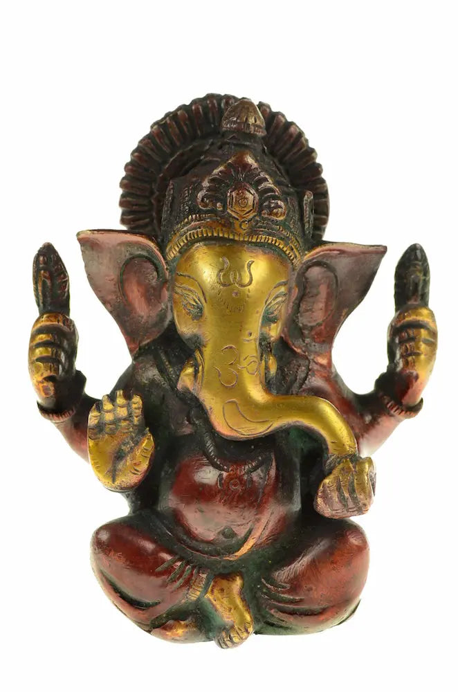 Ganesha Bronze Statue sitzend – Glücksbringer Figur 12 cm
