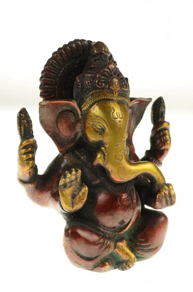Ganesha Bronze Statue sitzend – Glücksbringer Figur 12 cm