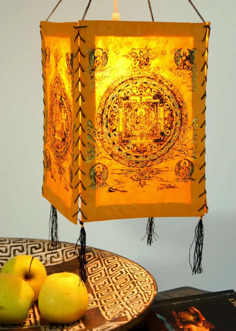 Viereckige Papierlampe buddhistische Motive