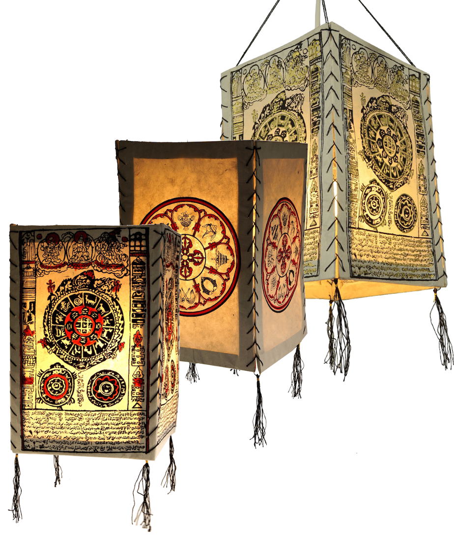 Viereckige Papierlampe buddhistische Motive