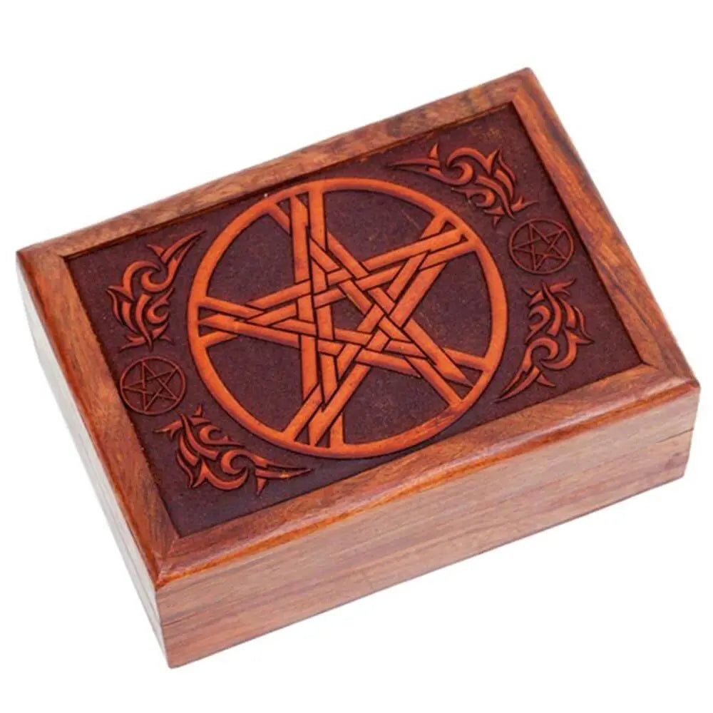Handgearbeitete Pentagram Holztruhe Schmuckkästchen Dose Schatulle