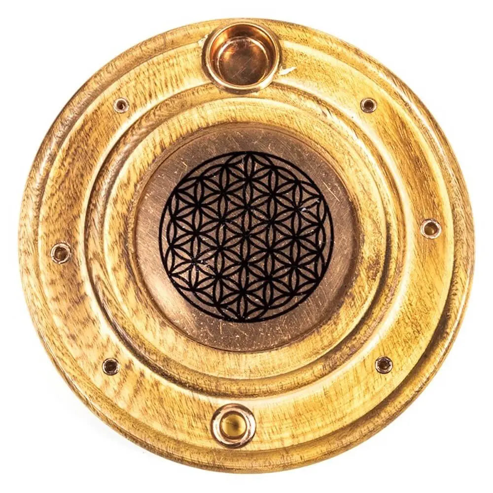 Holz Kupfer Blume-Des-Lebens Räucherstäbchenhalter