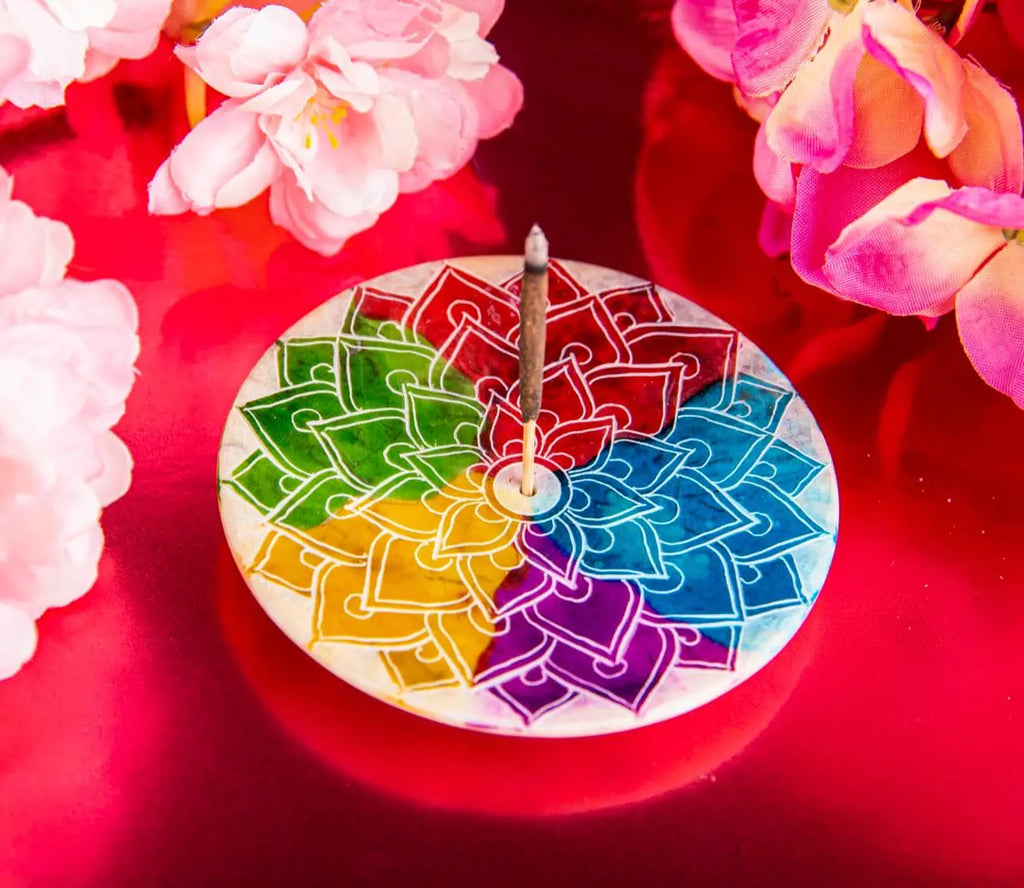 Räuchstäbchenhalter Speckstein Mandala Regenbogen