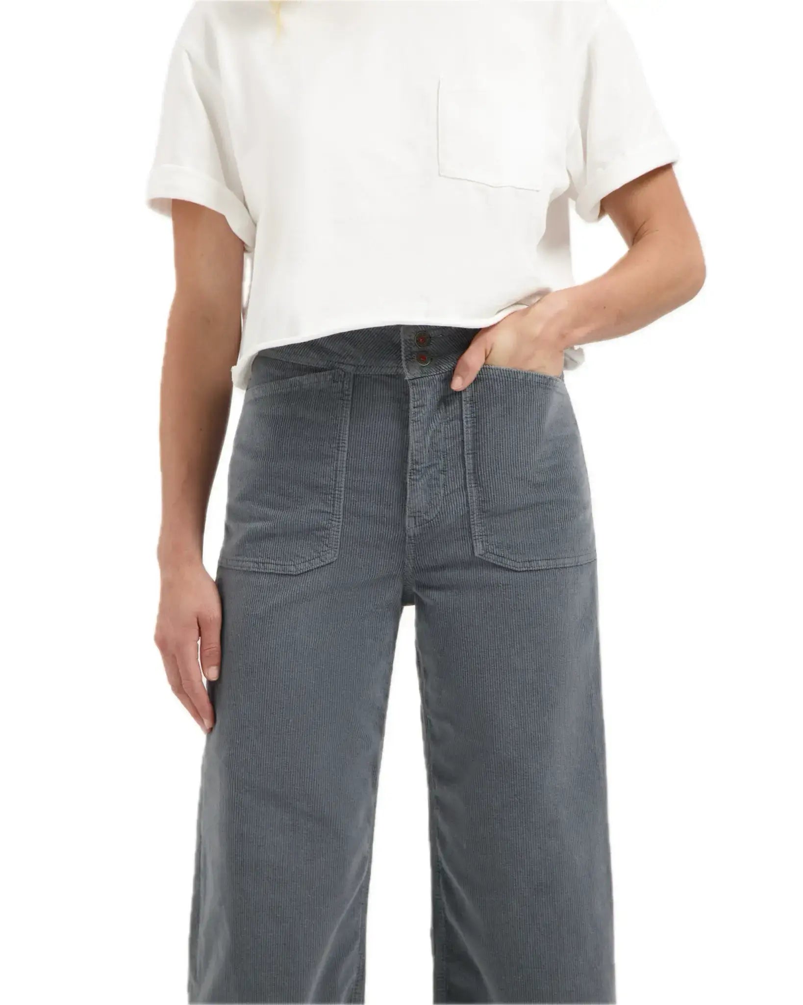 Kuyichi Farrah Worker Flared Cordhose Hellgrau Damen Cordhose aus Bio-Baumwolle