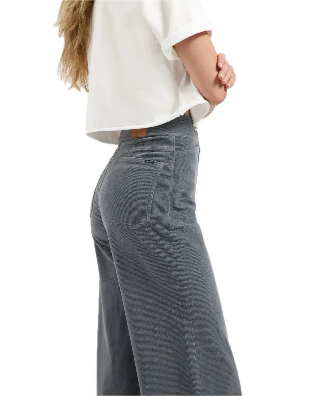 Kuyichi Farrah Worker Flared Cordhose Hellgrau Damen Cordhose aus Bio-Baumwolle