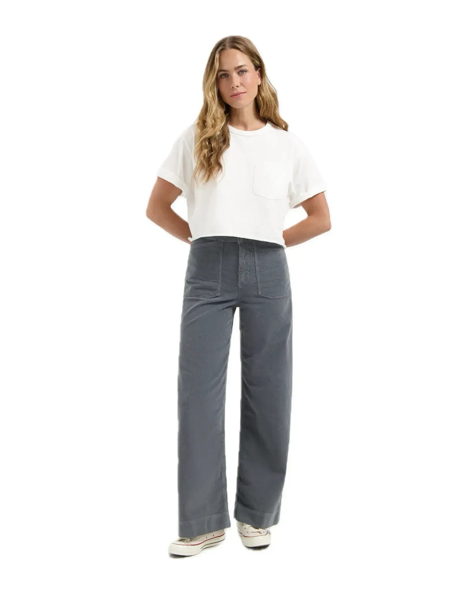 Kuyichi Farrah Worker Flared Cordhose Hellgrau Damen Cordhose aus Bio-Baumwolle