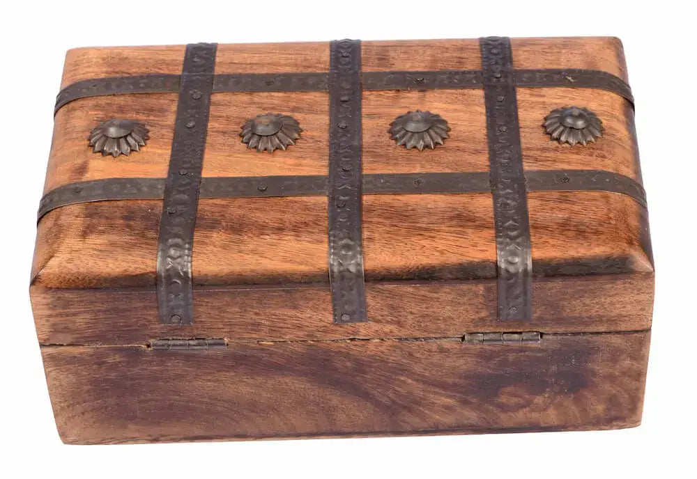 Holzkiste, Metallbeschläge 20x12x8cm Kästchen, Holz Box, Kiste