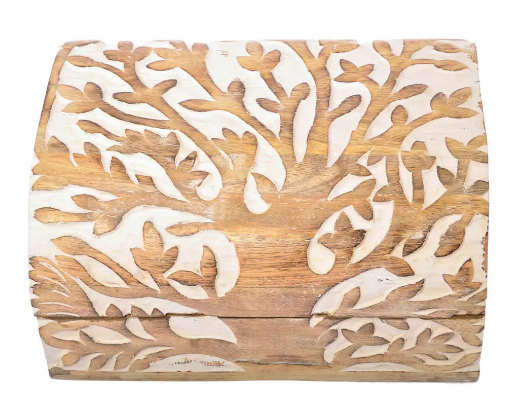 Handgearbeitete Lebensbaum Holztruhe Schmuckkästchen Dose Schatulle