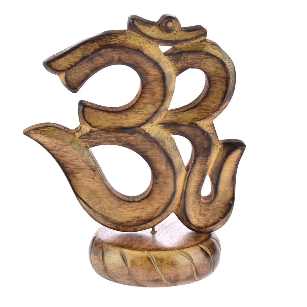 Om Symbol Holz auf Standfuß Om Zeichen, Goa Deko