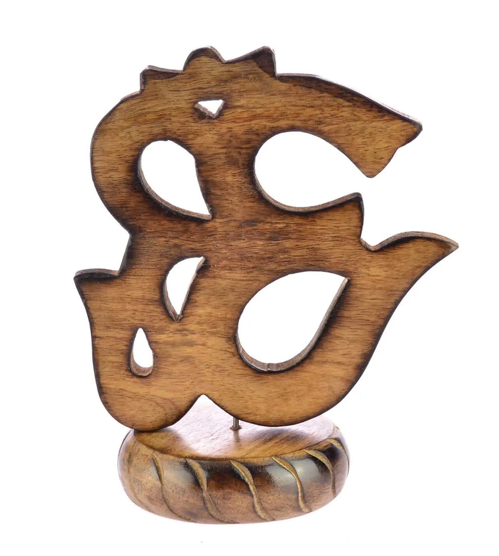 Om Symbol Holz auf Standfuß Om Zeichen, Goa Deko