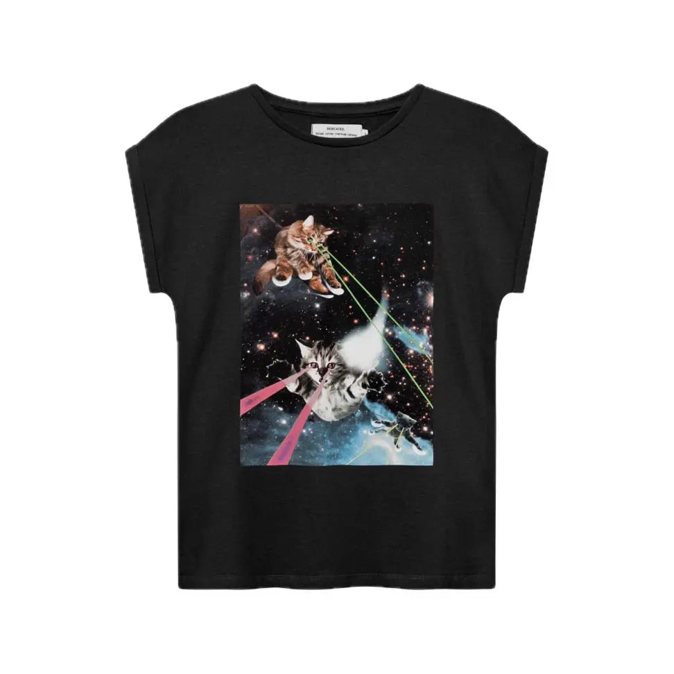 Dedicated Damen T-Shirt – Weltraum Katzen mit Laserblick Bio & Fair