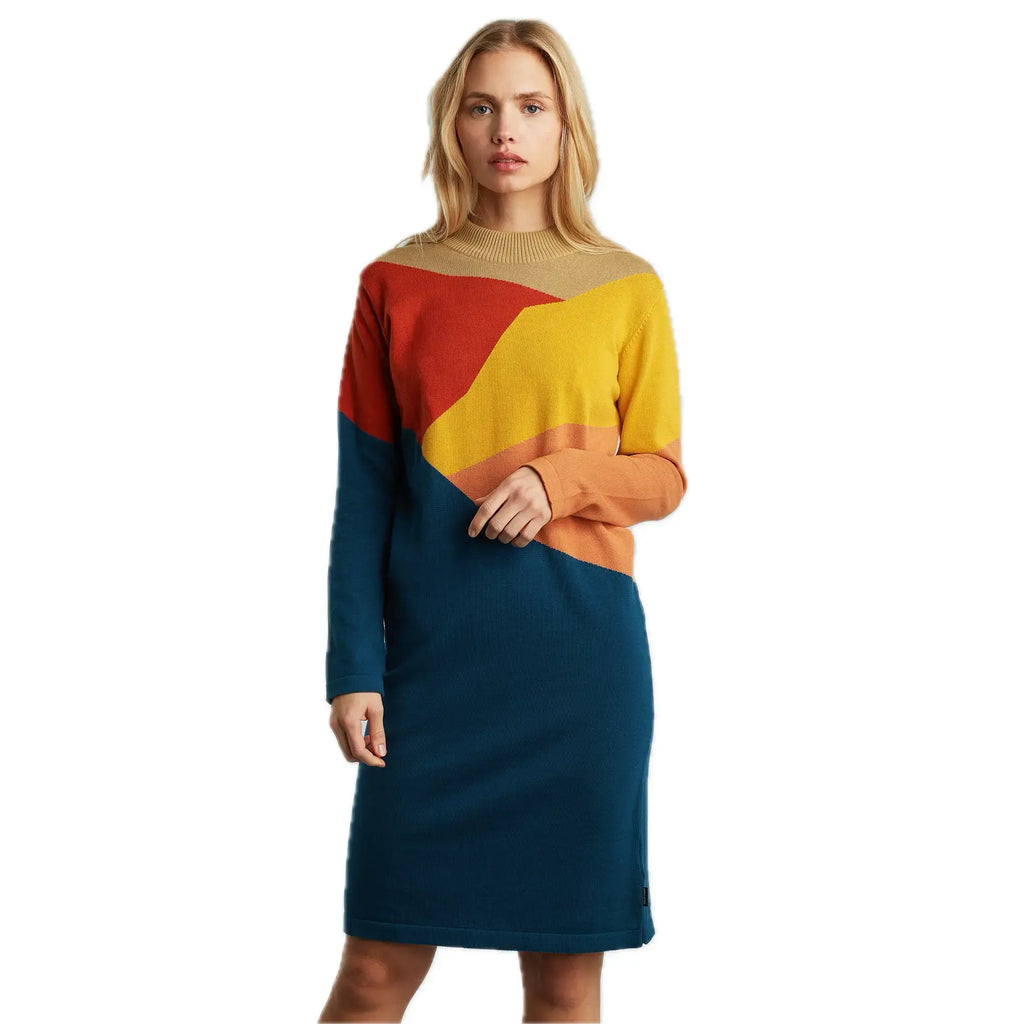 Dedicated Dress Lo Mountain – Buntes Herbst Strickkleid aus Bio-Baumwolle