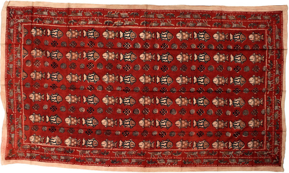 Fische Sarong Lunghi Baumwolle Terracotta Naturfarbe