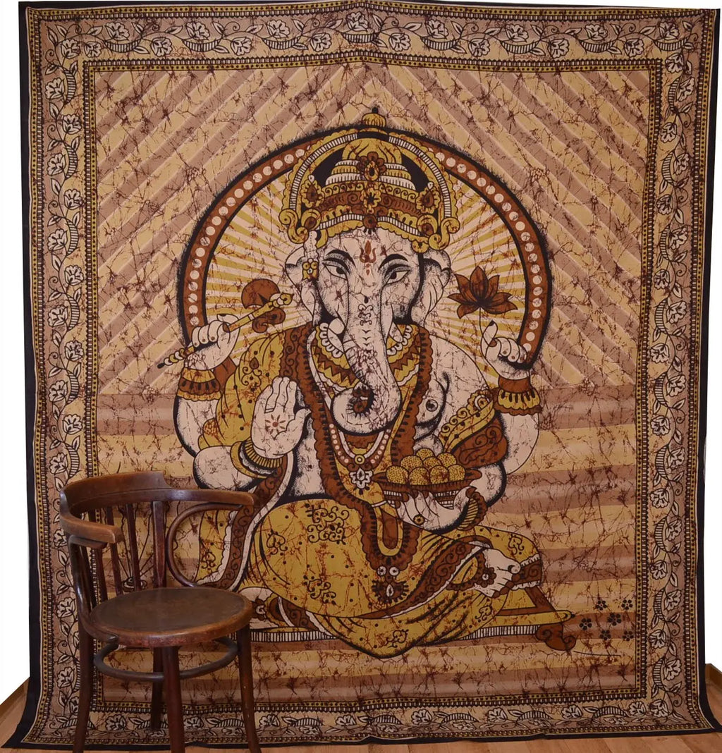 Ganesha Marblebatik Wandtuch handcoloriert grosses Dekotuch