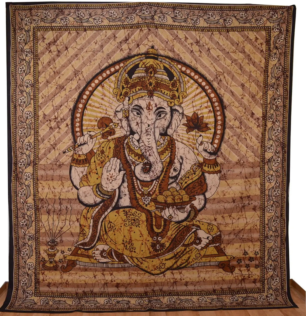 Ganesha Marblebatik Wandtuch handcoloriert grosses Dekotuch