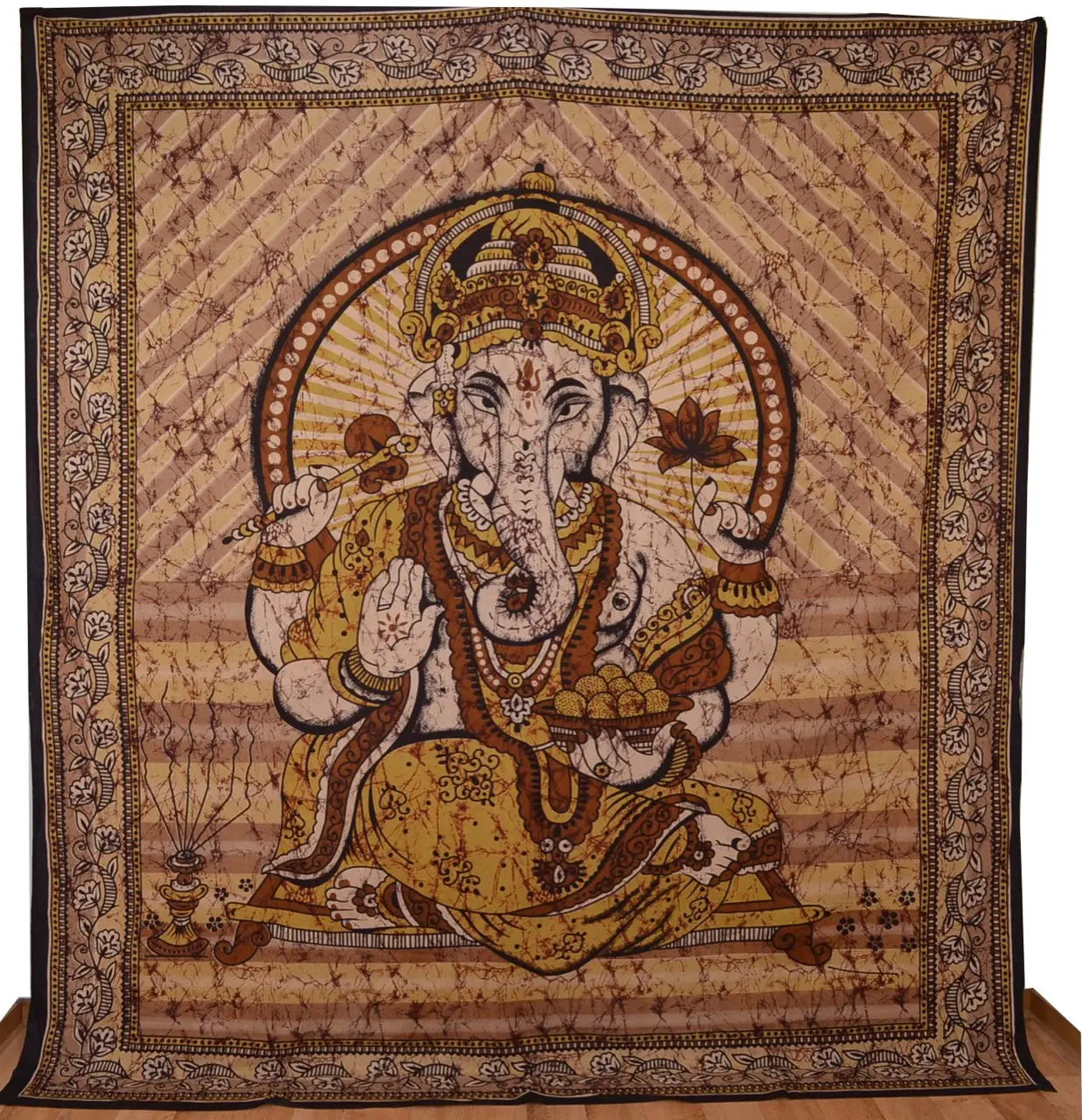 Ganesha Marblebatik Wandtuch handcoloriert grosses Dekotuch