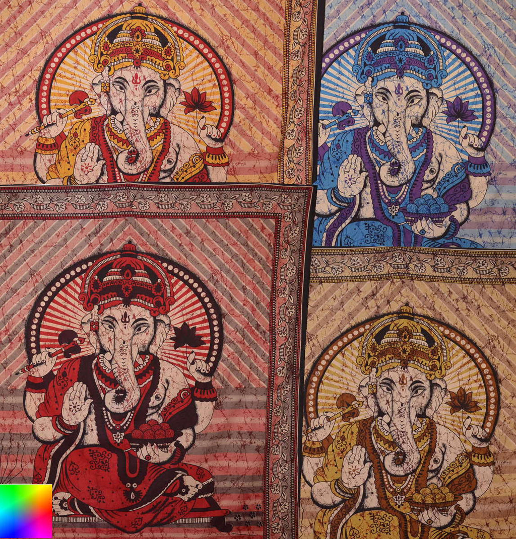 Ganesha Marblebatik Wandtuch handcoloriert grosses Dekotuch