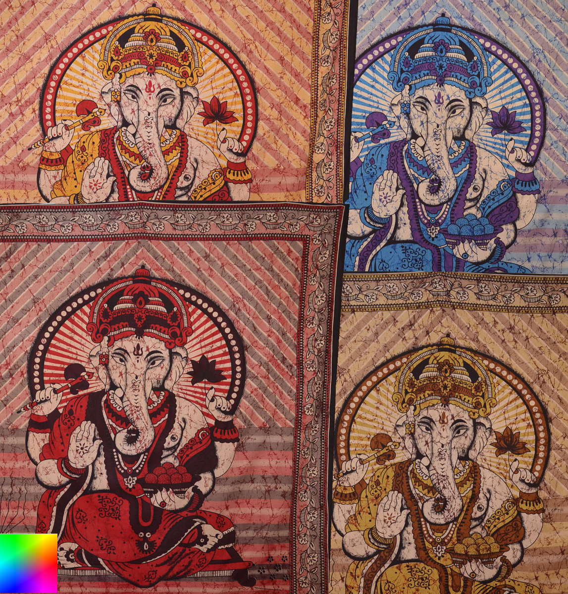 Ganesha Marblebatik Wandtuch handcoloriert grosses Dekotuch