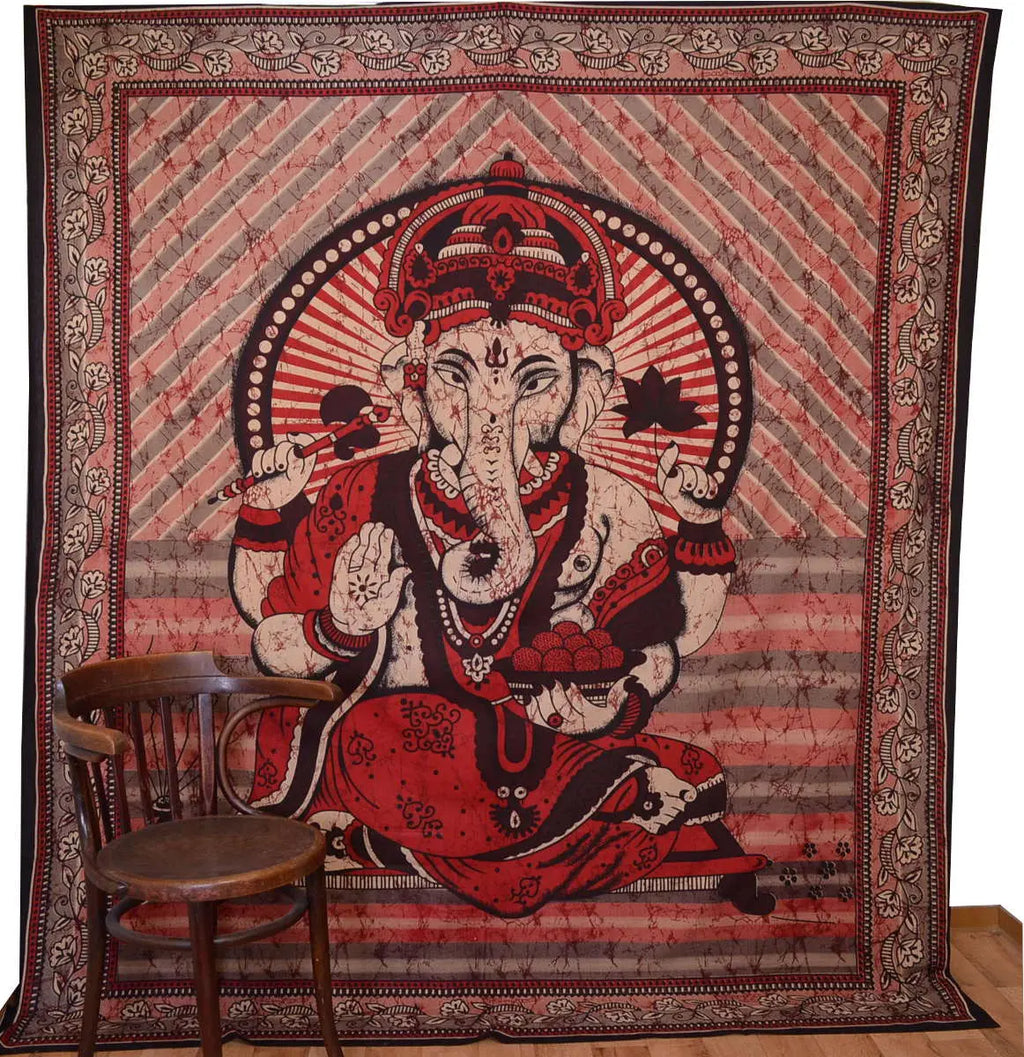 Ganesha Marblebatik Wandtuch handcoloriert grosses Dekotuch