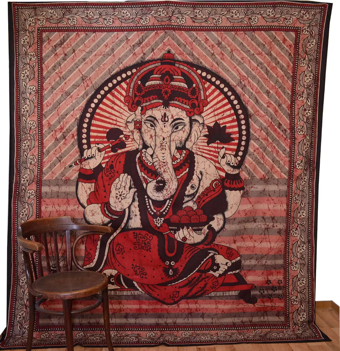 Ganesha Marblebatik Wandtuch handcoloriert grosses Dekotuch