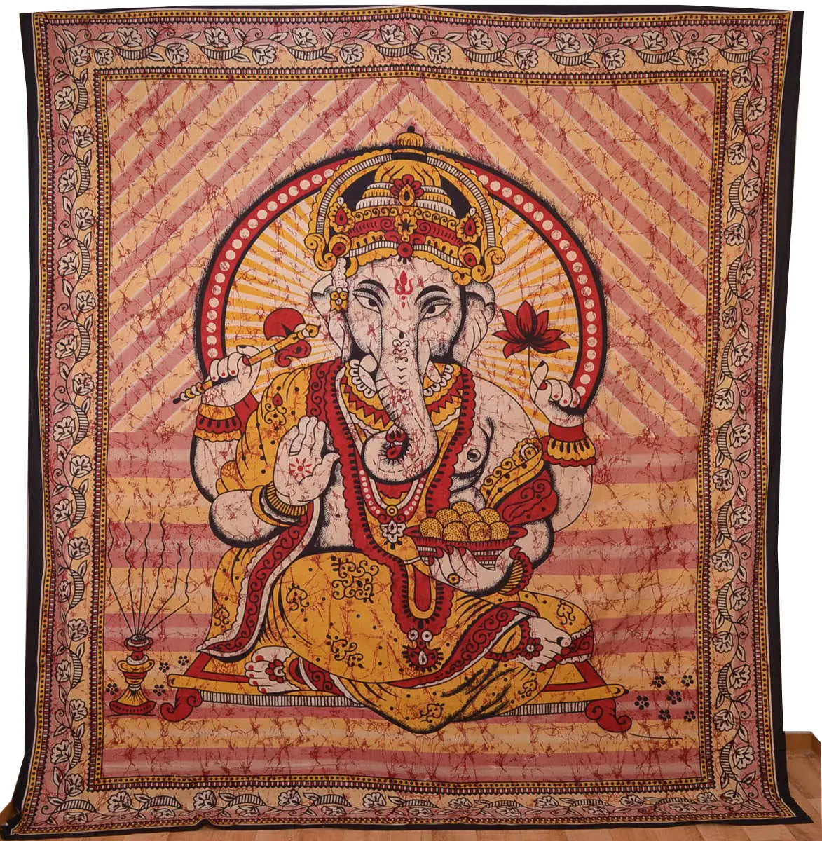 Ganesha Marblebatik Wandtuch handcoloriert grosses Dekotuch
