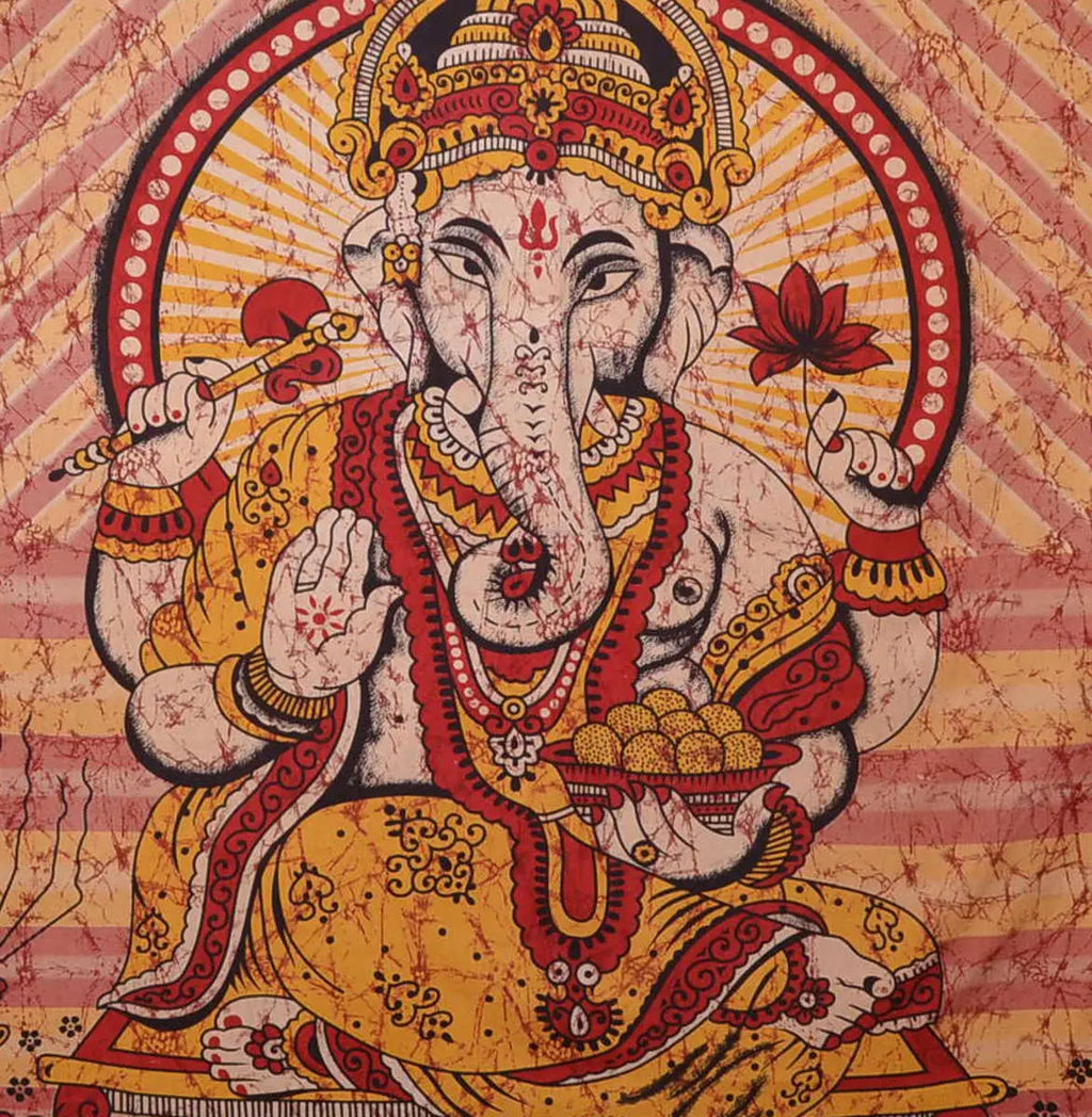 Ganesha Marblebatik Wandtuch handcoloriert grosses Dekotuch