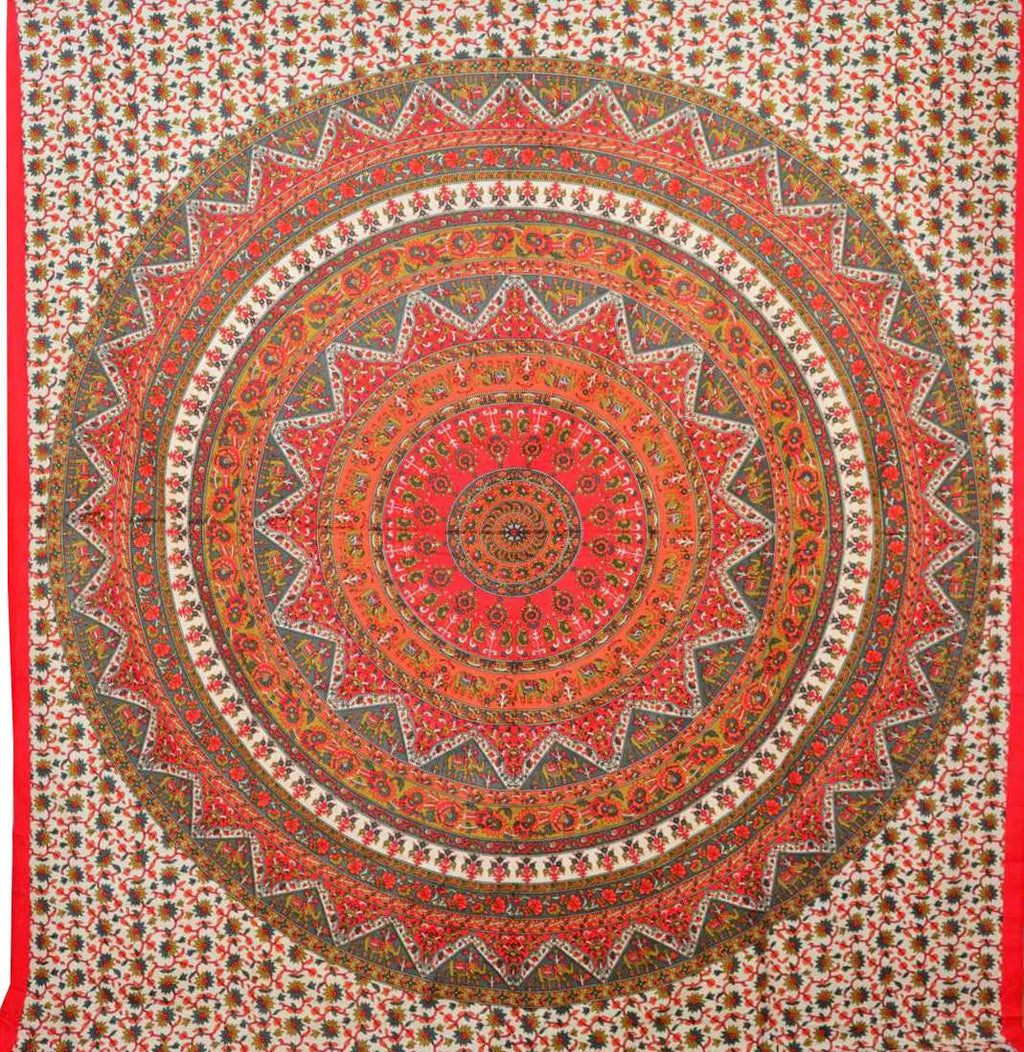 Großes Elefanten Mandala Wandtuch Indische Tagesdecke