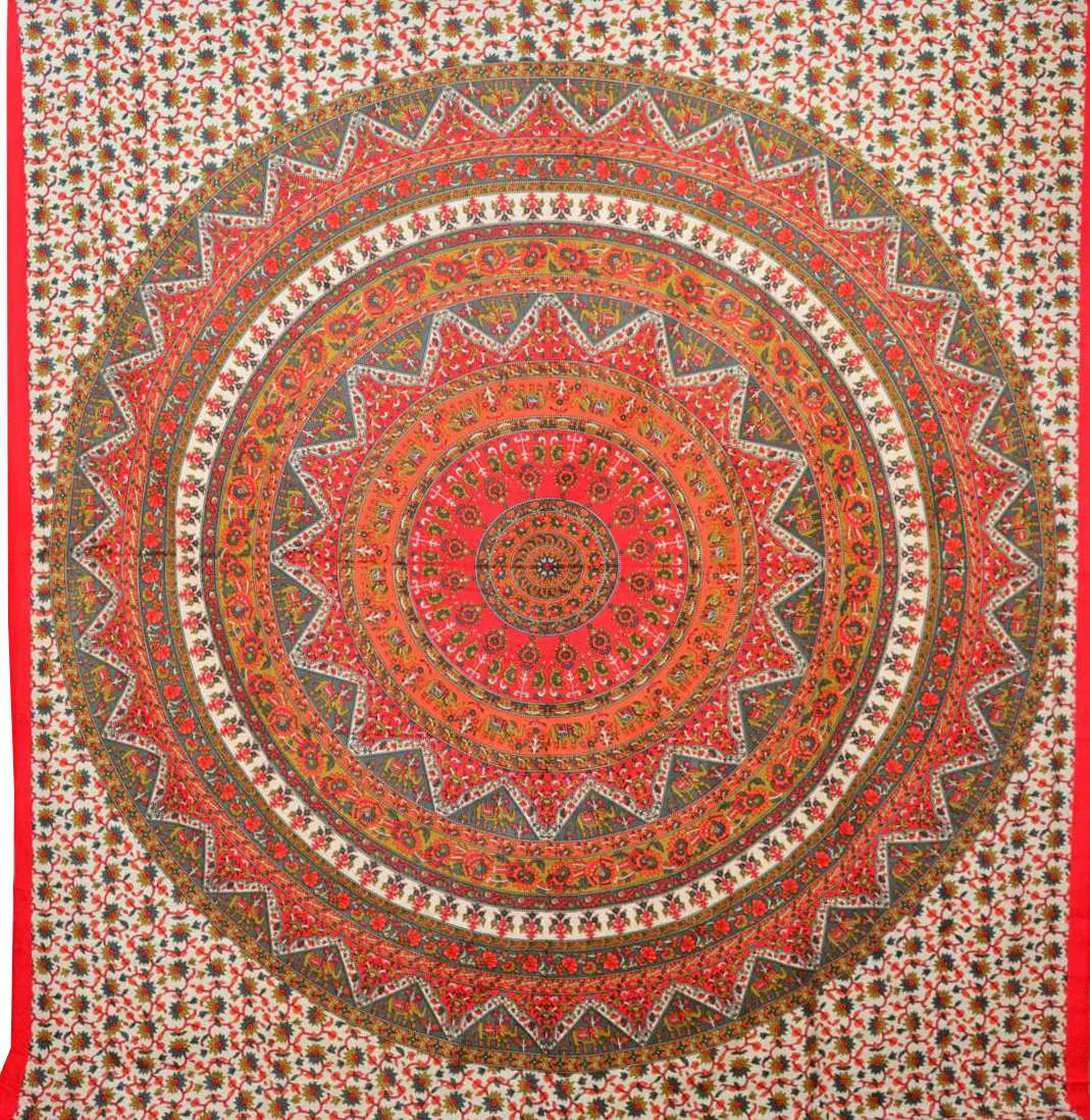 Großes Elefanten Mandala Wandtuch Indische Tagesdecke