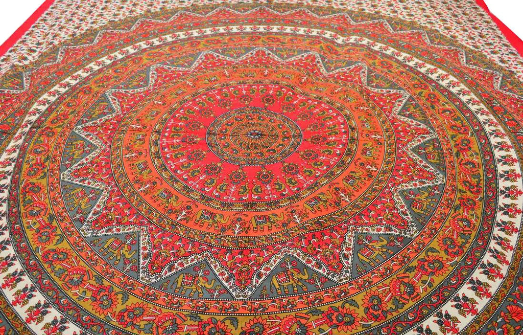 Großes Elefanten Mandala Wandtuch Indische Tagesdecke