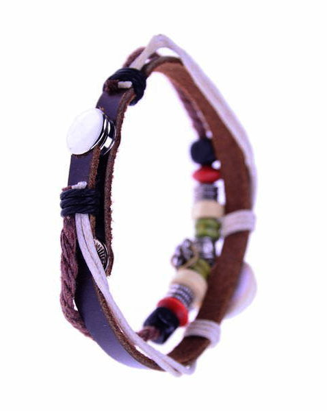 Hippie Lederarmband - Perlen, Anhänger, Druckknopf