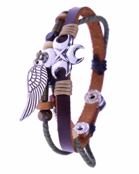 Hippie Lederarmband - Perlen, Anhänger, Druckknopf