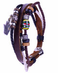 Hippie Lederarmband - Perlen, Anhänger, Druckknopf